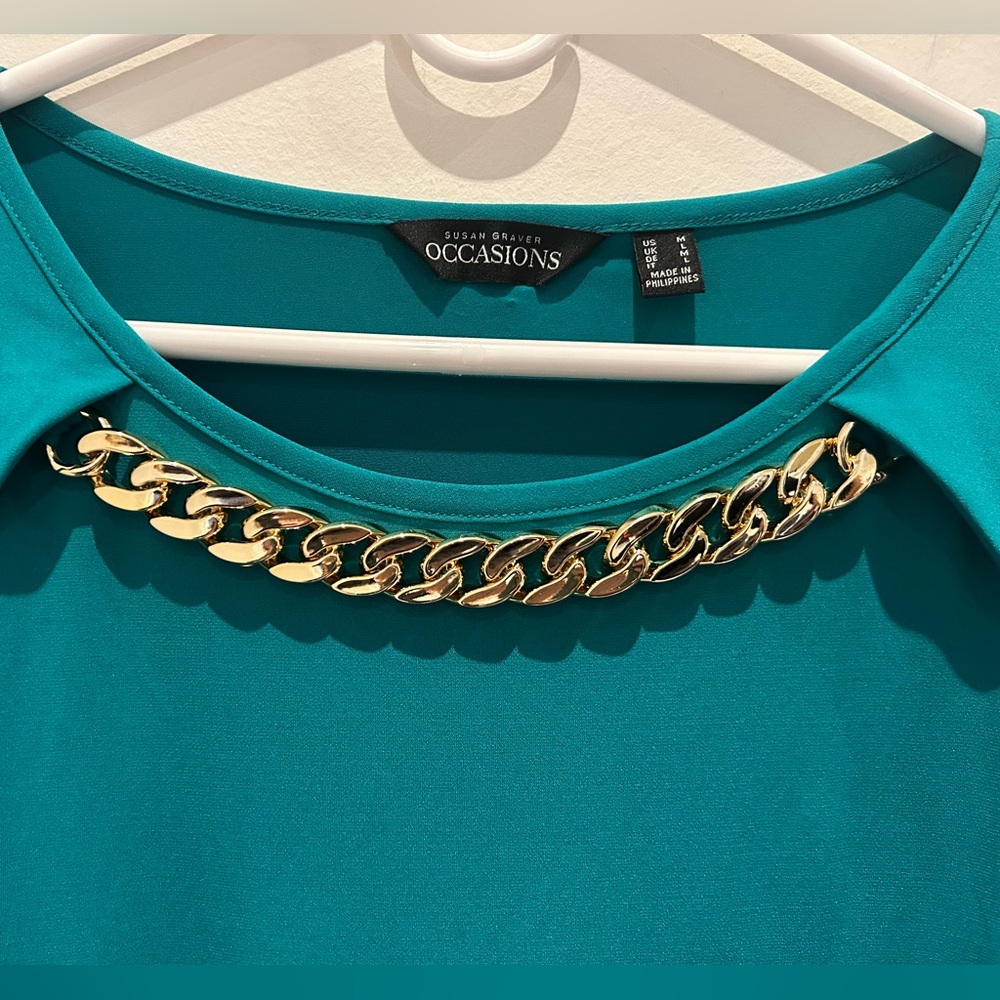 Susan Graver Teal Top with Gold Chain Detail - Picture 4 of 6